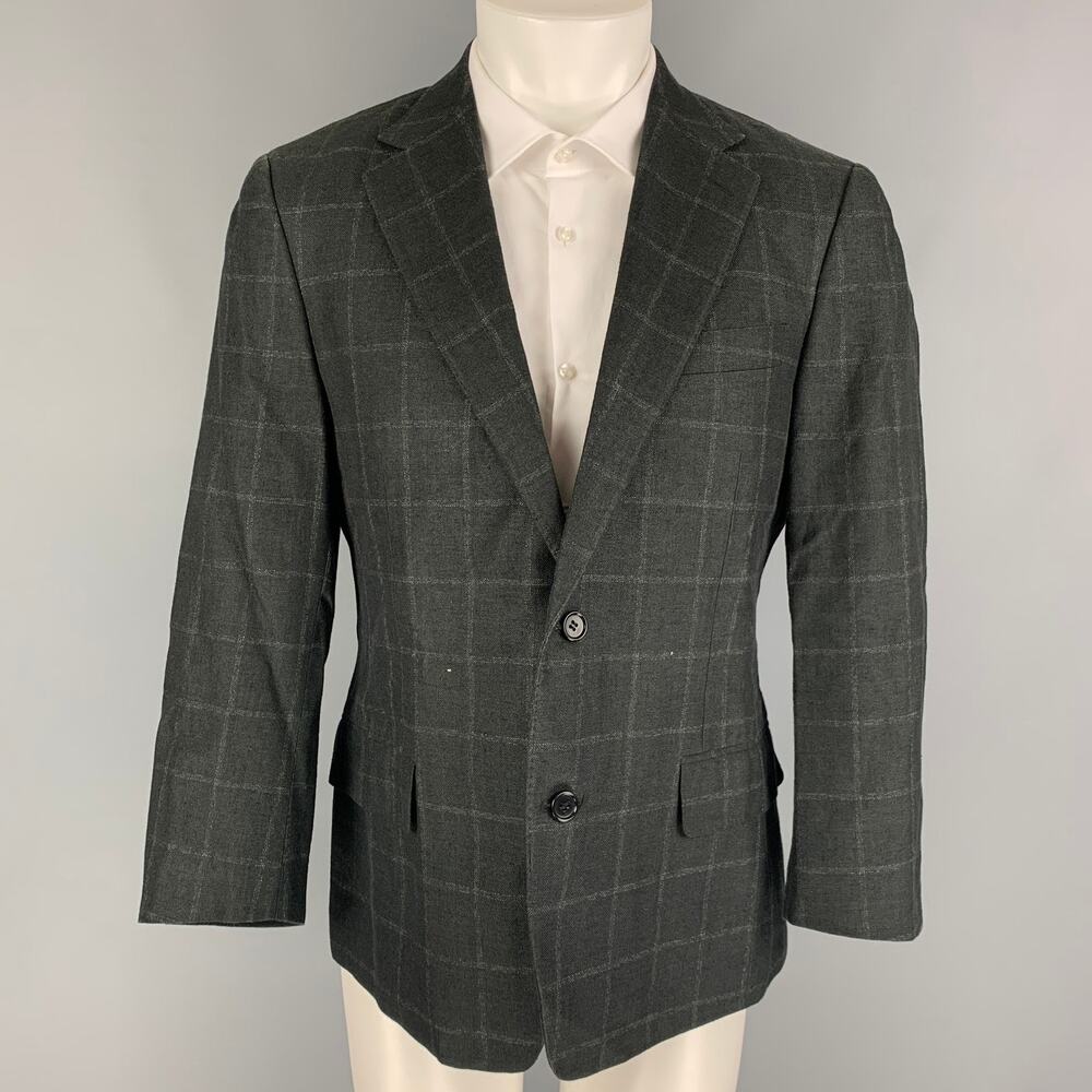 CANALI Size 38 Charcoal Window Pane Silk Blend Notch Lapel Sport Coat